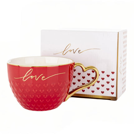 Porcelāna krūze “Love” ar sirds formas zelta rokturi 500ml