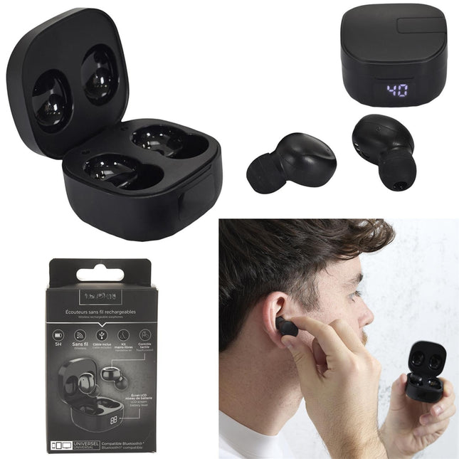 Bezvadu Bluetooth austiņas ar uzlādes futlāri un LED baterijas indikatoru