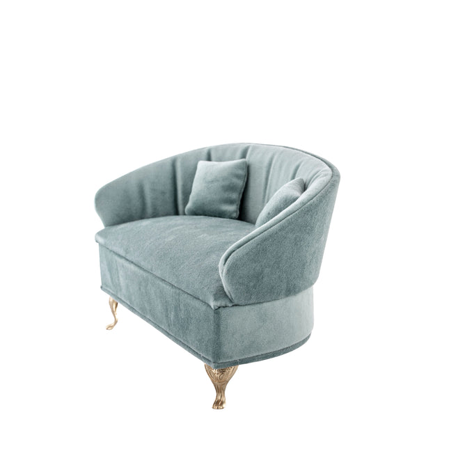 Dekoratīva samta rotaslietu lādīte–dīvāniņš ar zelta kājiņām