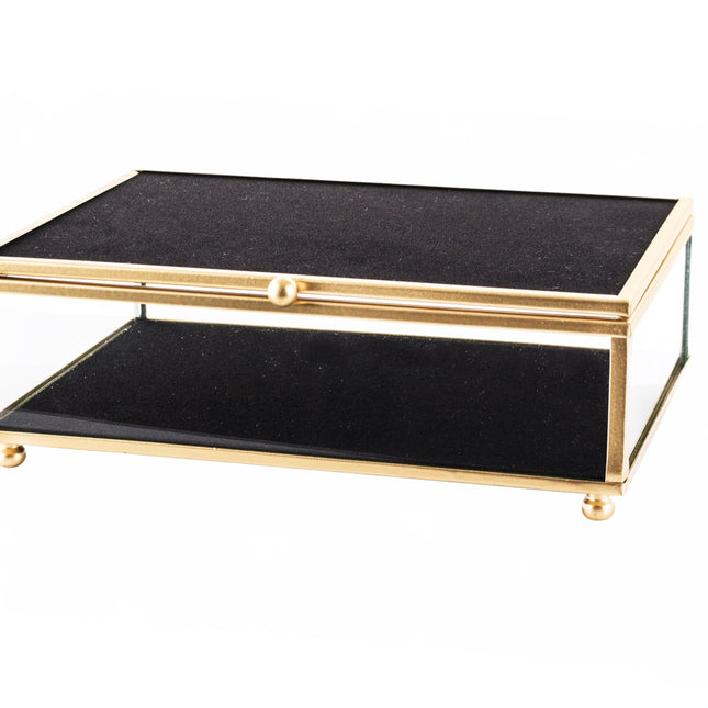 Stikla rotaslietu lādīte ar samta pamatni – melna/zeltīta