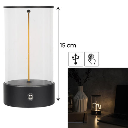 Uzlādējama LED galda lampa ar stikla cilindru – skārienjutīga, 3 gaismas režīmi, 15 cm