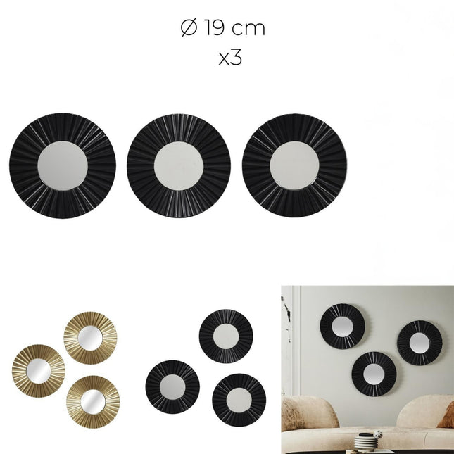 Dekoratīvu apaļo spoguļu komplekts “Black & Gold” – 3 gab.