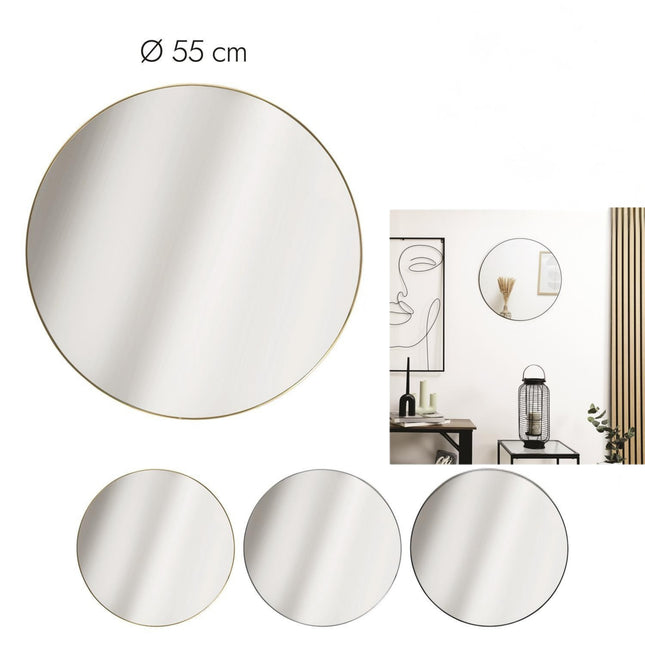 Apaļš sienas spogulis 55 cm – Metāla melns / sudraba / zelta rāmis