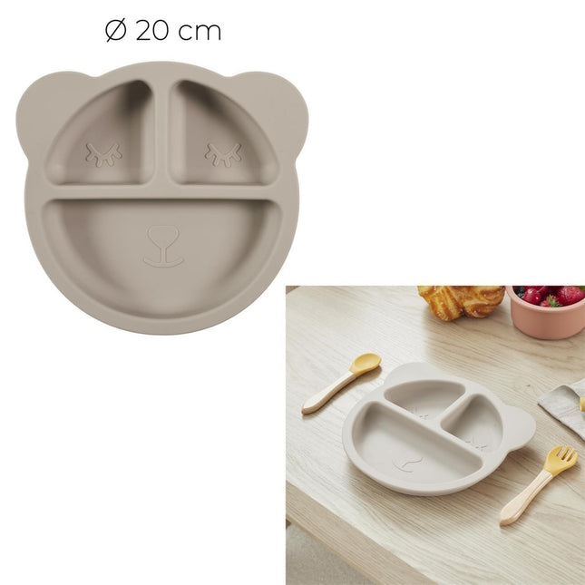 Silikona bērnu šķīvis “Bear” – bēšs, 20 cm