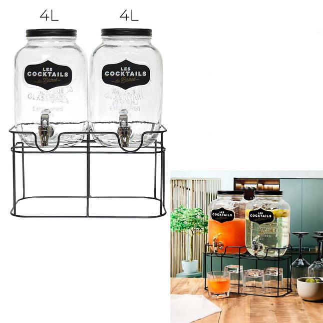 Dubultais dzērienu dozators ar statīvu 2 × 4 L