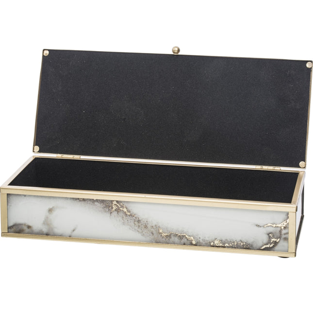 Stikla rotu kastīšu komplekts ar zelta metāla rāmi un samta iekšpusi (2 izmēri)