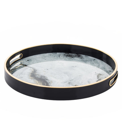 Dekoratīva servēšanas paplāte melnā krāsā ar marmora efektu