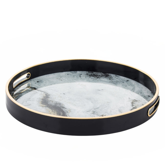 Dekoratīva servēšanas paplāte melnā krāsā ar marmora efektu
