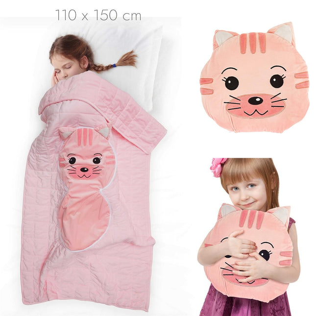 Bērnu pleds–spilvens Kaķītis 2-in-1 (110 × 150 cm)