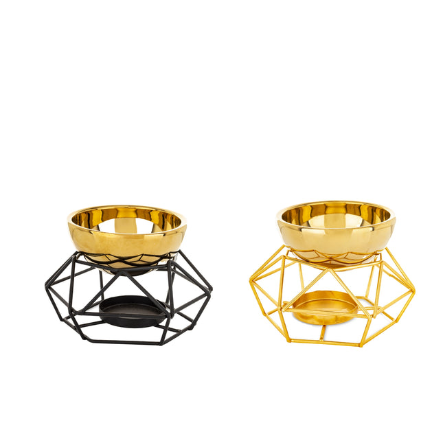Aroma svečturis / trauks ar metāla statīvu – zelts vai melns ar zeltu