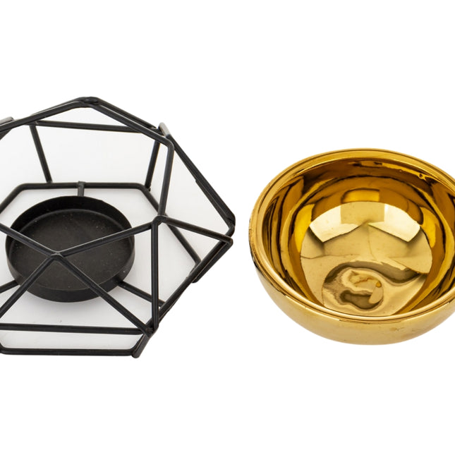 Aroma svečturis / trauks ar metāla statīvu – zelts vai melns ar zeltu