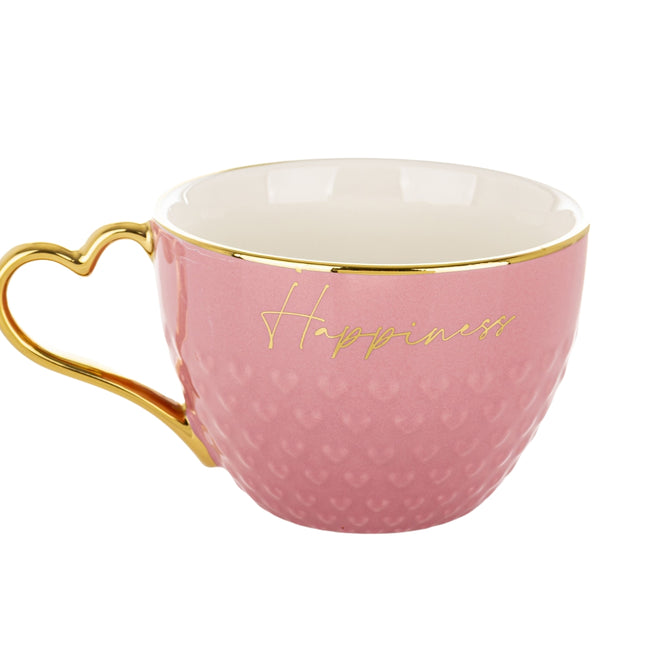 Porcelāna krūze “Happiness” ar sirds formas zelta rokturi