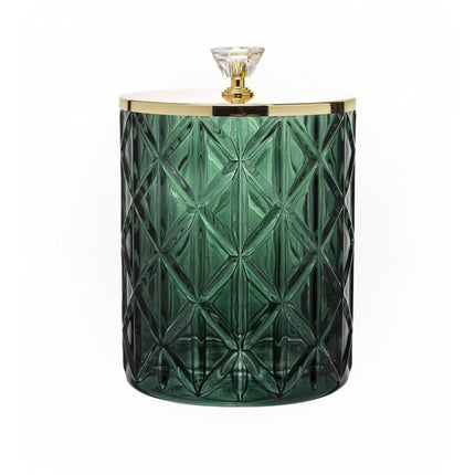 Dekoratīva stikla trauks  ar vāku – zaļa ar zelta detaļām