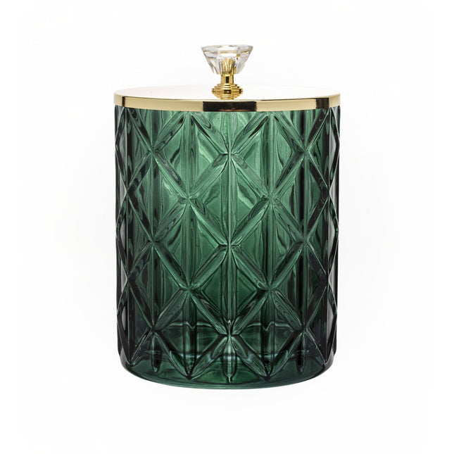Dekoratīva stikla trauks  ar vāku – zaļa ar zelta detaļām