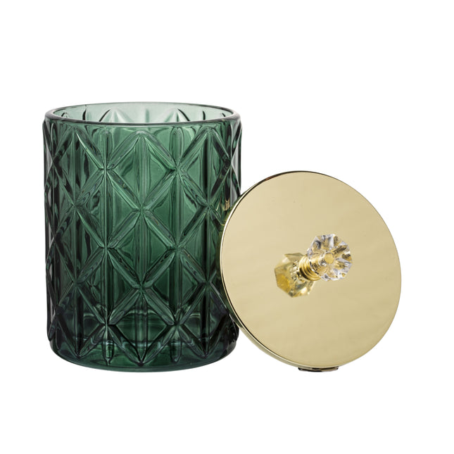 Dekoratīva stikla trauks  ar vāku – zaļa ar zelta detaļām