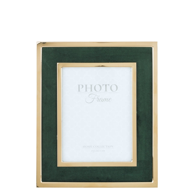Dekoratīvs foto rāmis ar samta apdari un zelta metāla apmali – tumši zaļš