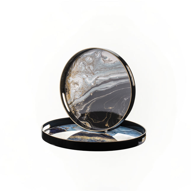 Dekoratīvo paplāšu komplekts ar marmora rakstu Pieejams divos izmēros M-L