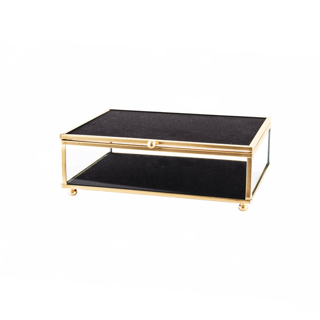 Stikla rotaslietu lādīte ar samta pamatni – melna/zeltīta