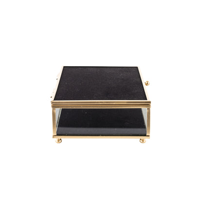 Stikla rotaslietu lādīte ar samta pamatni – melna/zeltīta