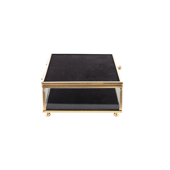 Stikla rotaslietu lādīte ar samta pamatni – melna/zeltīta