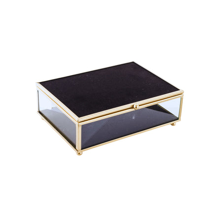 Stikla rotaslietu lādīte ar samta pamatni – melna/zeltīta