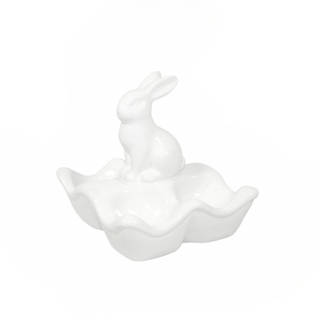 Keramikas Lieldienu trauks ar zaķi – balts, 14 cm