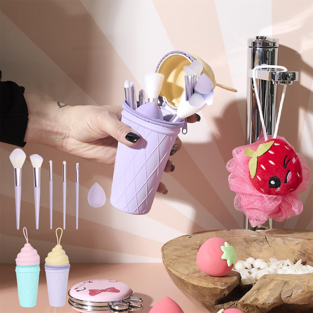 Kawaii kosmētikas otu komplekts ar futrāli “Saldējums”