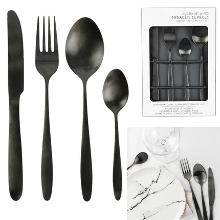 Galda piederumu komplekts – 16 daļas, matēti melns