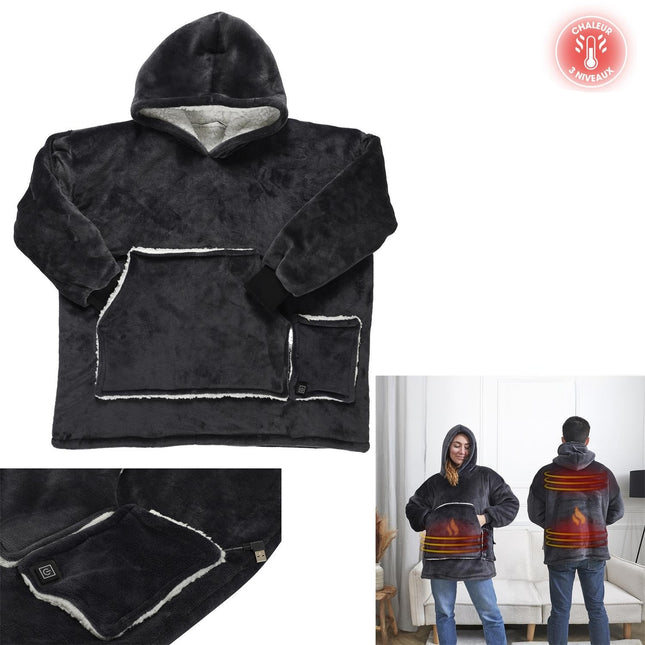 USB Apsildāms pleda džemperis ar kapuci – 3 siltuma līmeņi