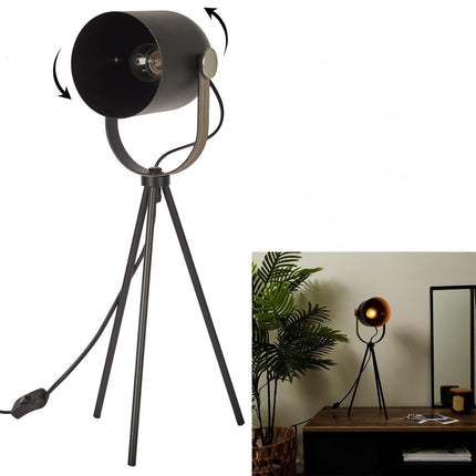 Industriāla stila galda lampa uz statīva – melns metāls 46cm