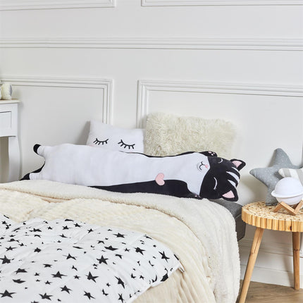 Kawaii garā kaķa plīša rotaļlieta – melnbalts (100 cm