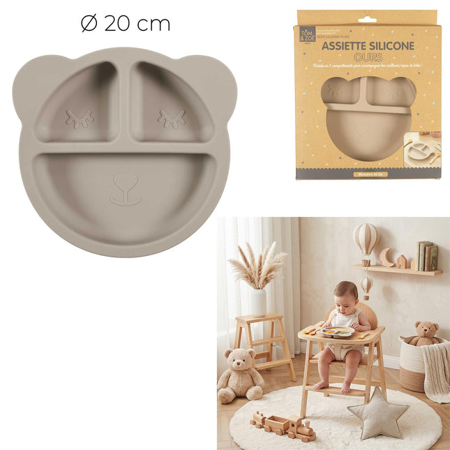 Silikona bērnu šķīvis “Bear” – bēšs, 20 cm