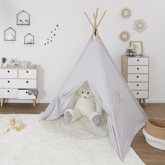 Bērnu telts – pelēka ar punktiņiem