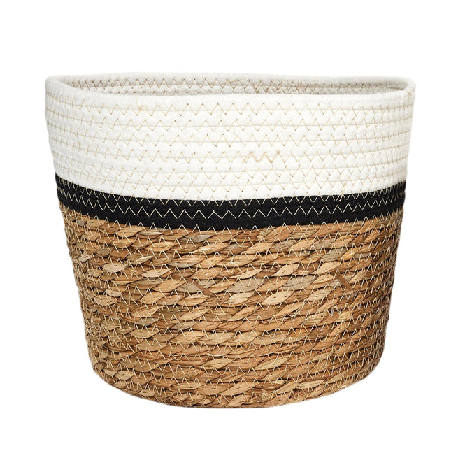 Pītu uzglabāšanas grozu komplekts (3 gab.) – dabīgs ar melnu un baltu akcentu