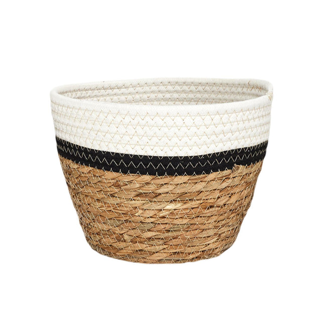 Pītu uzglabāšanas grozu komplekts (3 gab.) – dabīgs ar melnu un baltu akcentu