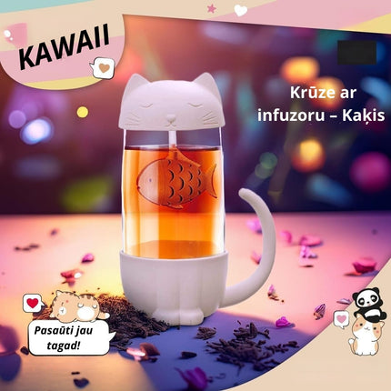 Tējas krūze ar kaķa dizainu