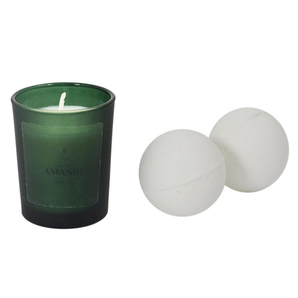 Relaksācijas dāvanu komplekts Mandeļu – aromātiskā svece + 2 vannas bumbas