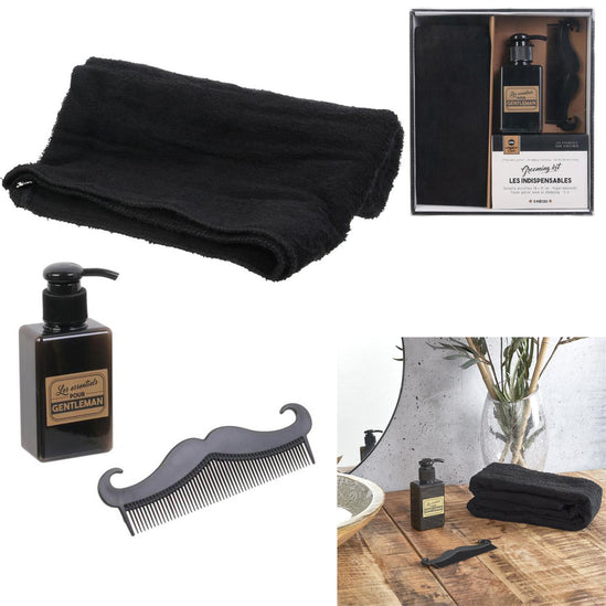 Vīriešu kopšanas komplekts “Gentleman” – dvielis, ķemme un tukša dozatora pudelīte