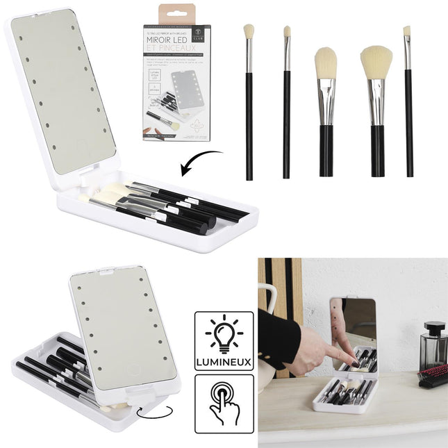 LED kosmētikas spogulis ar 5 grima otiņām