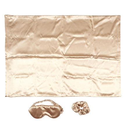 Satīna nakts komplekts – spilvendrāna, acu maska un matu gumija (60 × 60 cm)