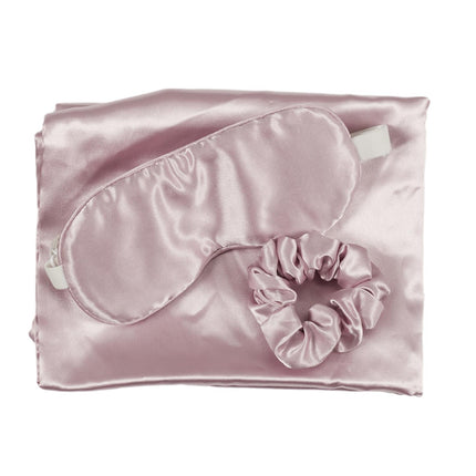 Satīna nakts komplekts – spilvendrāna, acu maska un matu gumija (60 × 60 cm)