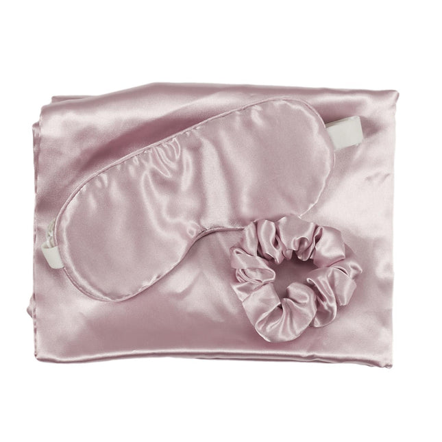 Satīna nakts komplekts – spilvendrāna, acu maska un matu gumija (60 × 60 cm)