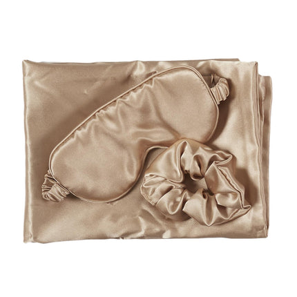 Satīna nakts komplekts – spilvendrāna, acu maska un matu gumija (60 × 60 cm)