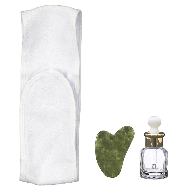 Sejas kopšanas komplekts ar Gua Sha un tukšu seruma pudelīti