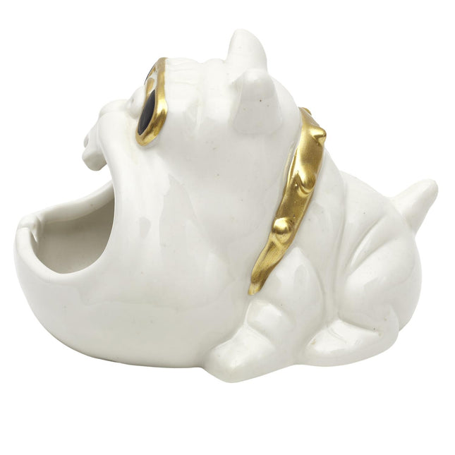 Bulldoga formas pelnutrauks – dekoratīvs dizaina akcents ar zelta detaļām