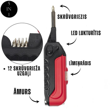 5 vienā daudzfunkcionāls skrūvgriezis ar LED gaismu un instrumentiem