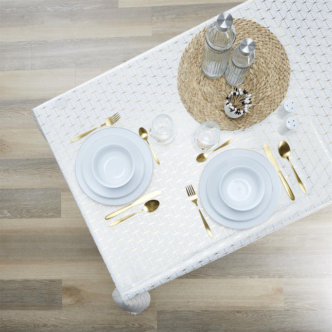 Elegants galdauts ar zelta ģeometrisko rakstu – 140 × 250 cm