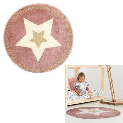 Apaļš bērnu paklājs “Star” rozā ar zelta akcentu – 80 cm