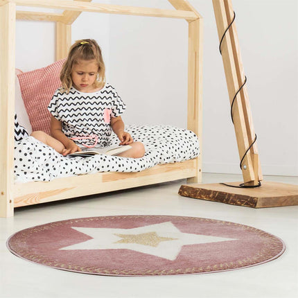Apaļš bērnu paklājs “Star” rozā ar zelta akcentu – 80 cm