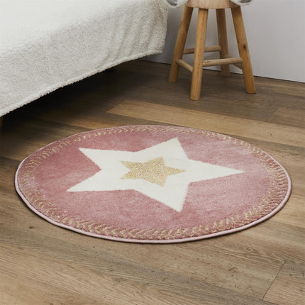 Apaļš bērnu paklājs “Star” rozā ar zelta akcentu – 80 cm